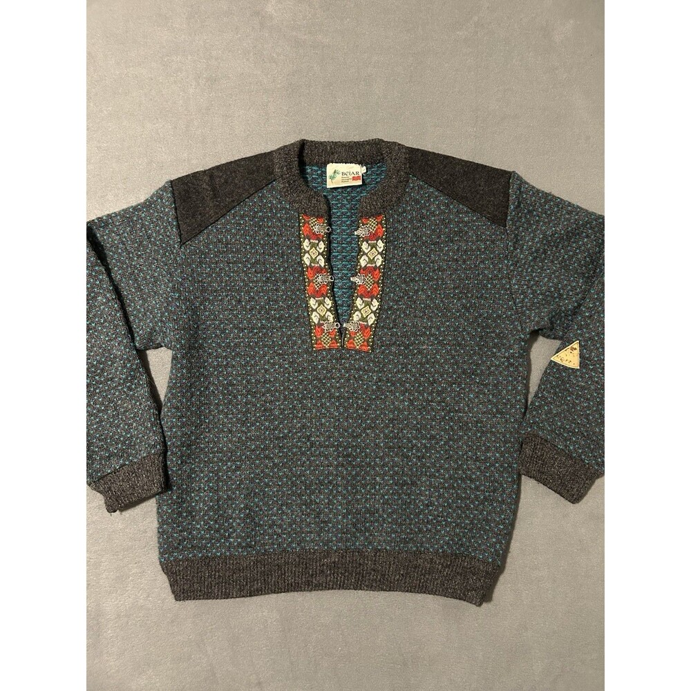 Vintage Norlender Wool Sweater Pewter Clasp Nordic Birdseye Mens Large